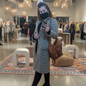 Stylish Baby Blue Houndstooth Winter Coat